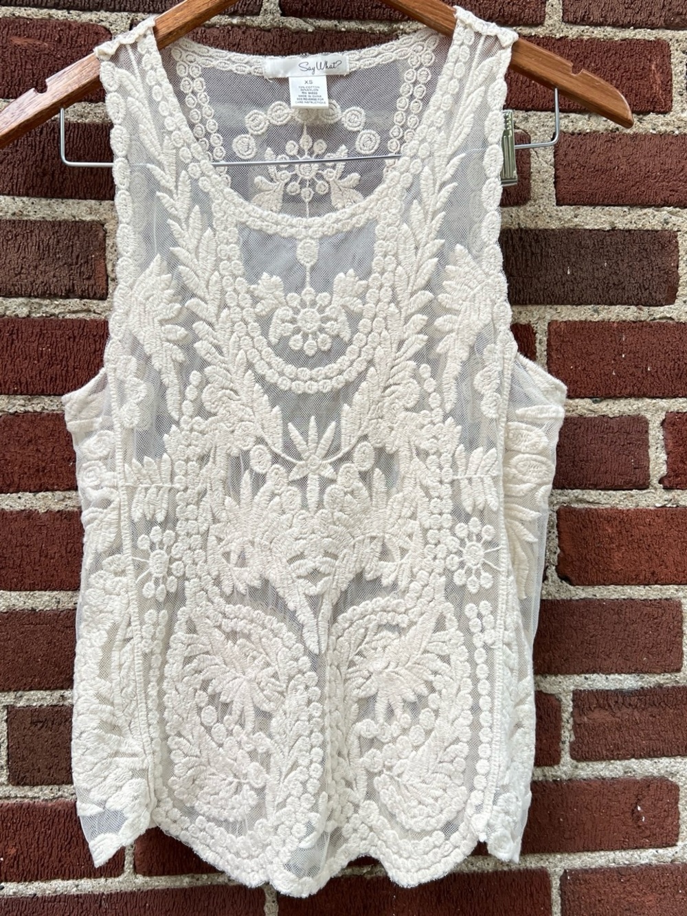 Say What? Cream Embroidered Sheer Tank Top